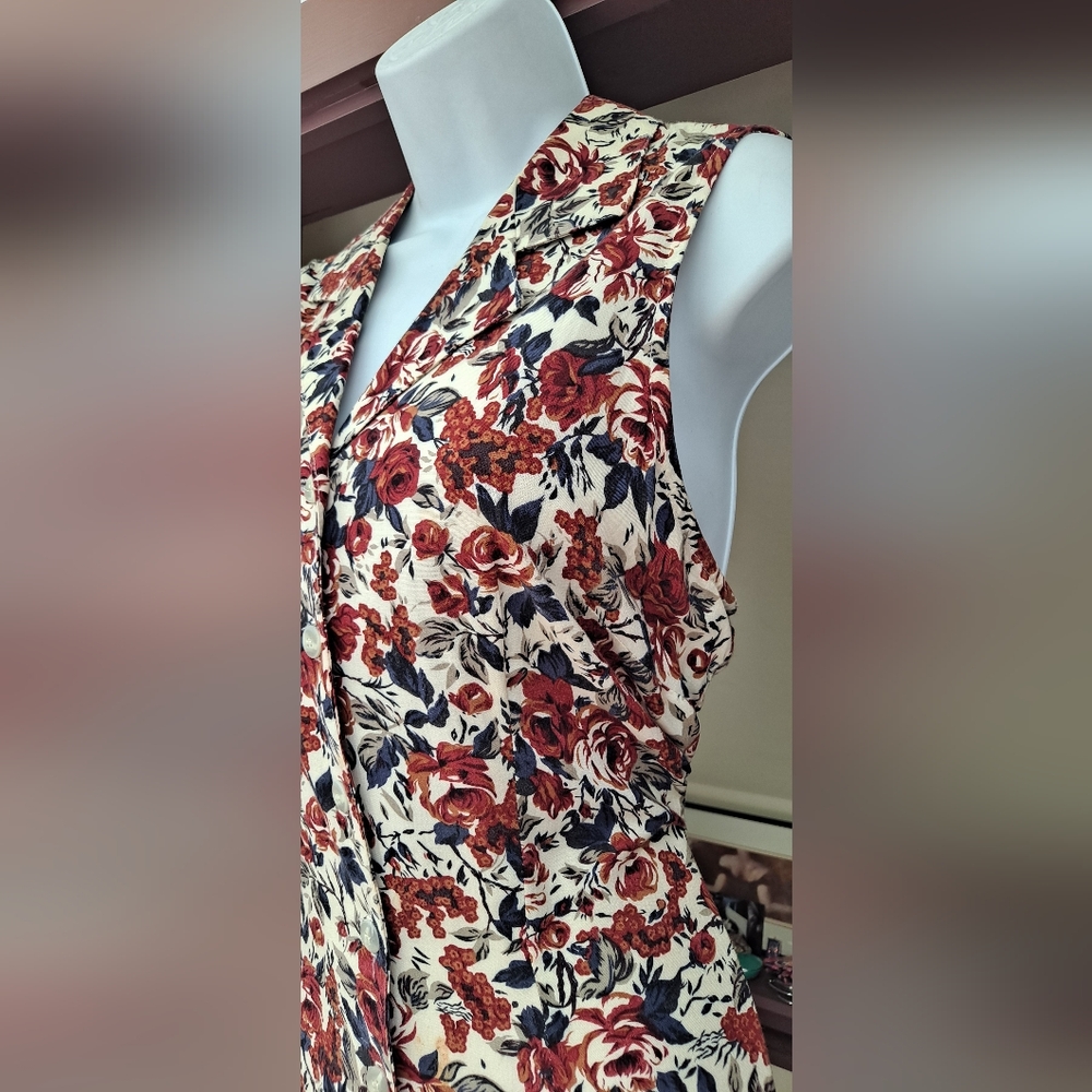 1990s JONATHAN MARTIN Off-White Floral Sundress Fitted Tie Back Tank Maxi Dress - Picture 7 of 16